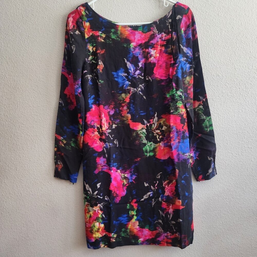 Milly Dress Womens 6 Floral Long Sleeve Lined Zip Cocktail Made in USA